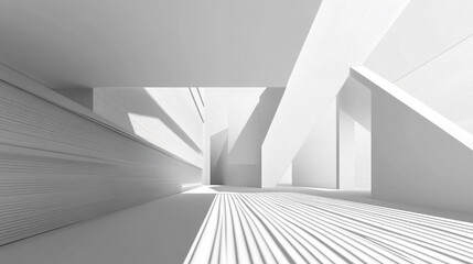 Fototapeta premium white corridor with columns and windows, Total white project of empty room, loft, attic, parquet wooden floor and wooden ceiling beams, 