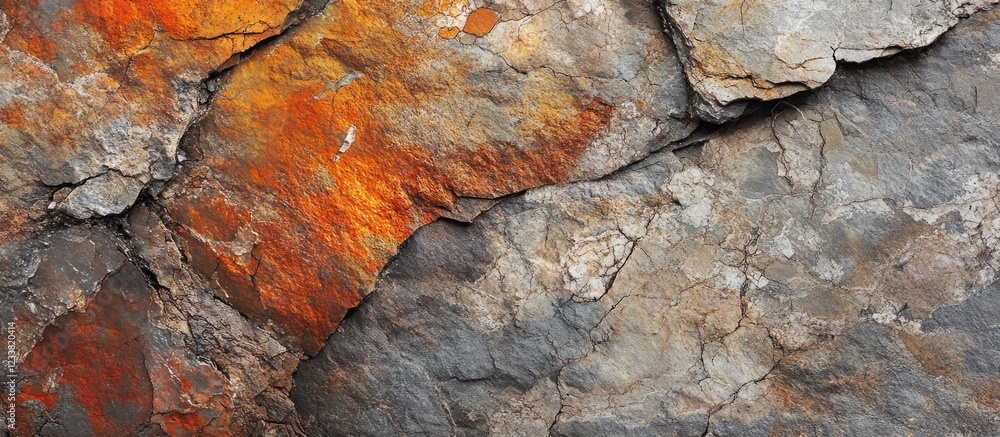Poster close-up of weathered stone texture with orange and gray hues ideal for backgrounds and designs copy