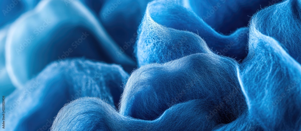 Poster blue textured abstract fabric close-up with soft waves and folds, suitable for background use, with 