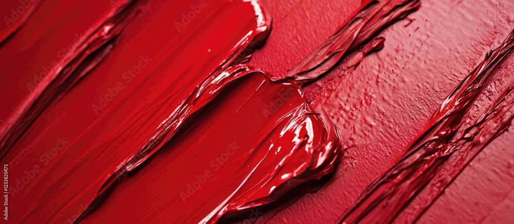 Poster red acrylic paint texture on canvas with thick brush strokes and glossy finish suitable for backgrou