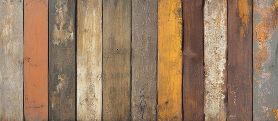 Rustic multicolored wooden plank background with textured surface and varied tones