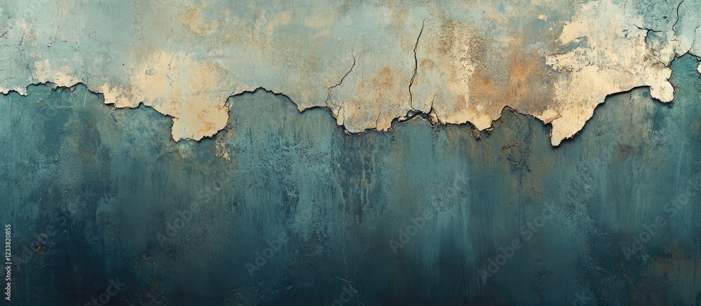 Poster abstract textured background with weathered paint layers in blue and gold tones ideal for copy space