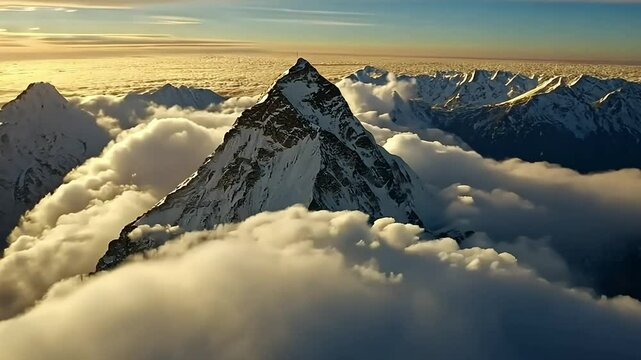 Majestic K2 Peak Above the Clouds at Sunset