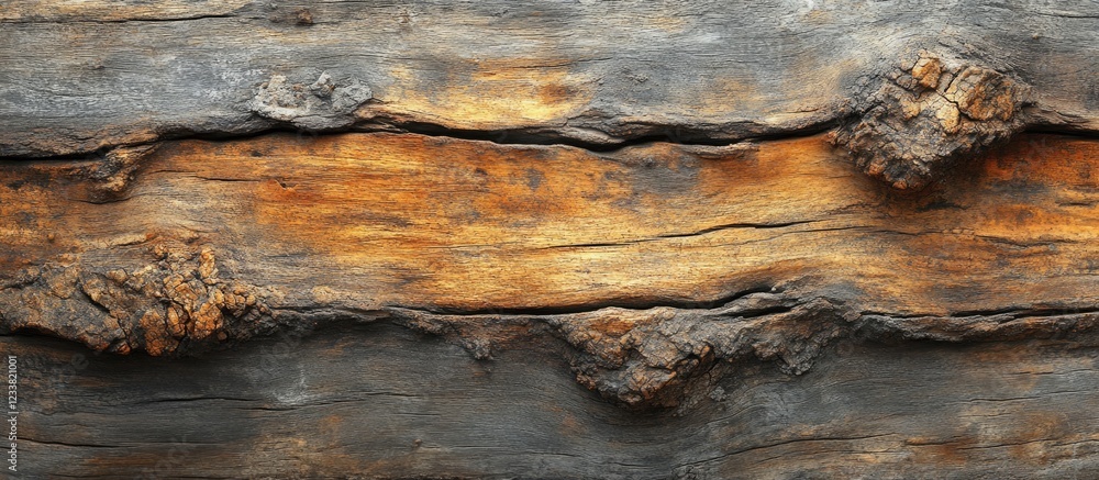 Poster Rustic wooden surface with weathered texture and natural patterns featuring cracks and knots Copy Space