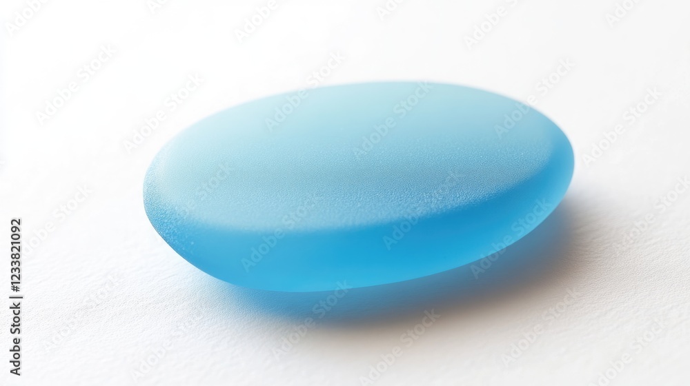 Aufkleber smooth blue glass pebble isolated on white background with soft lighting and copy space for text pla