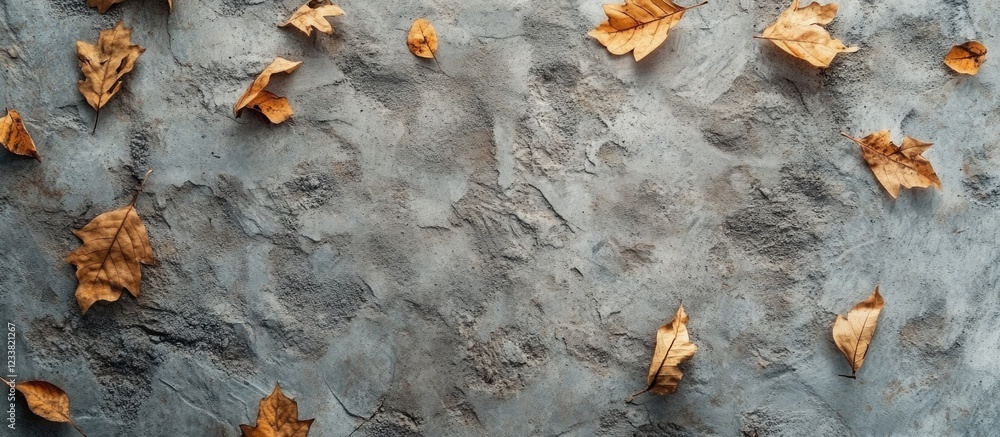 Poster Autumn leaves on textured gray concrete background with Copy Space for text insertion