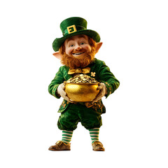 Cheerful Leprechaun Portrait Isolated on Transparent Background