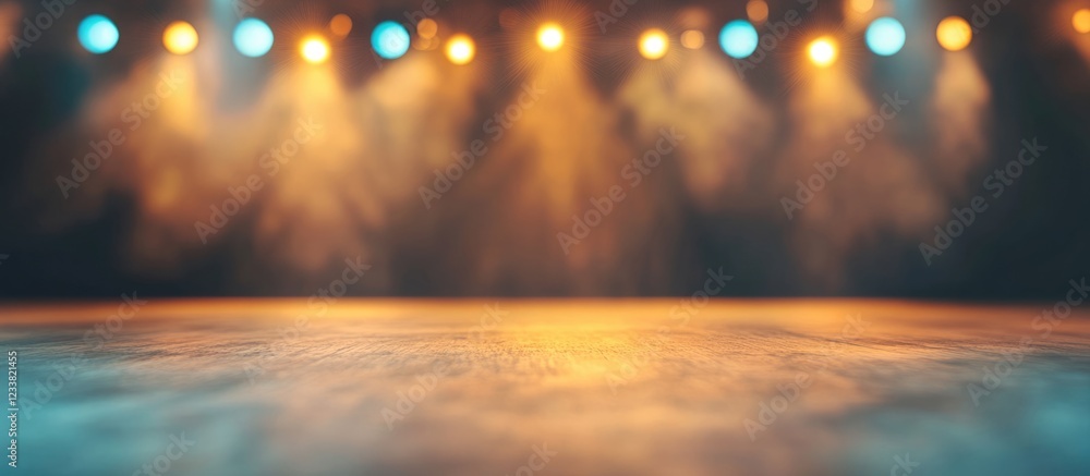 Poster Stage with colored lights and smoke in a theater setting with Copy Space for text placement