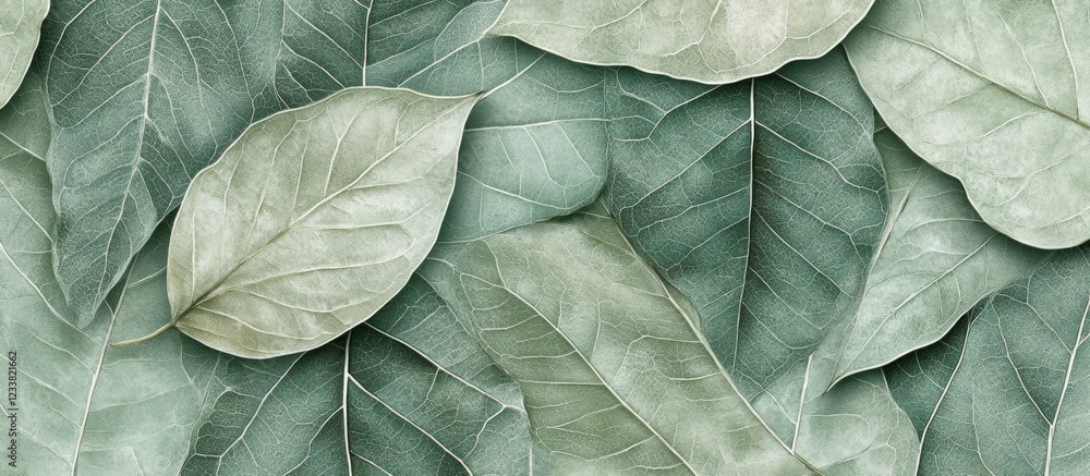 Poster green botanical leaves textured background with subtle variations and ample copy space