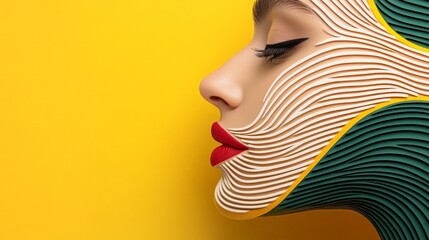 Artistic Lines: A captivating beauty profile, featuring an alluring female face in profile, enhanced by an array of artistic lines and vibrant colors, with a striking lipstick.