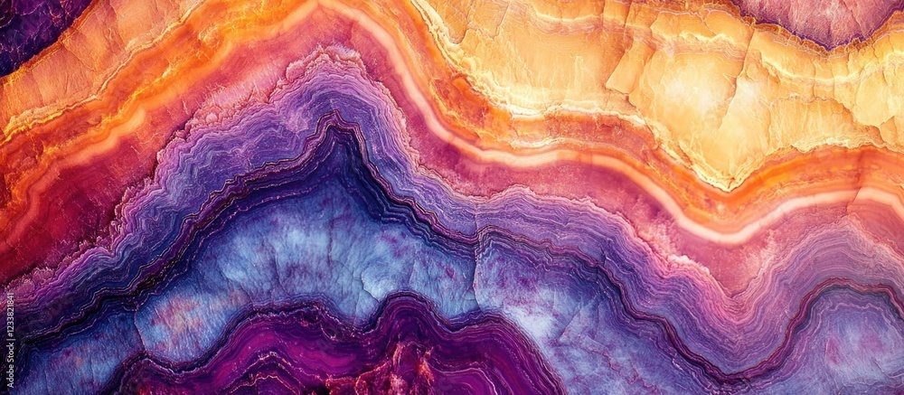 Aufkleber colorful abstract agate stone texture with layered patterns and rich hues of orange, purple, and blu