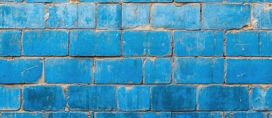Old weathered blue brick wall texture background with visible cracks and discoloration.
