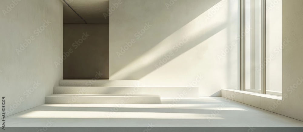 Poster abstract interior space with natural light and geometric elements creating shadows and highlights, m