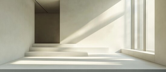 Obraz premium Abstract interior space with natural light and geometric elements creating shadows and highlights, minimalist design, Copy Space available.