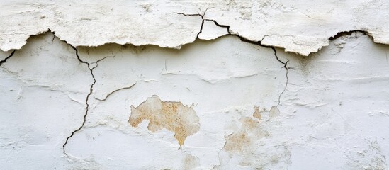 Fototapeta premium Cracked and Peeling White Wall Texture with Visible Damage and Weathering