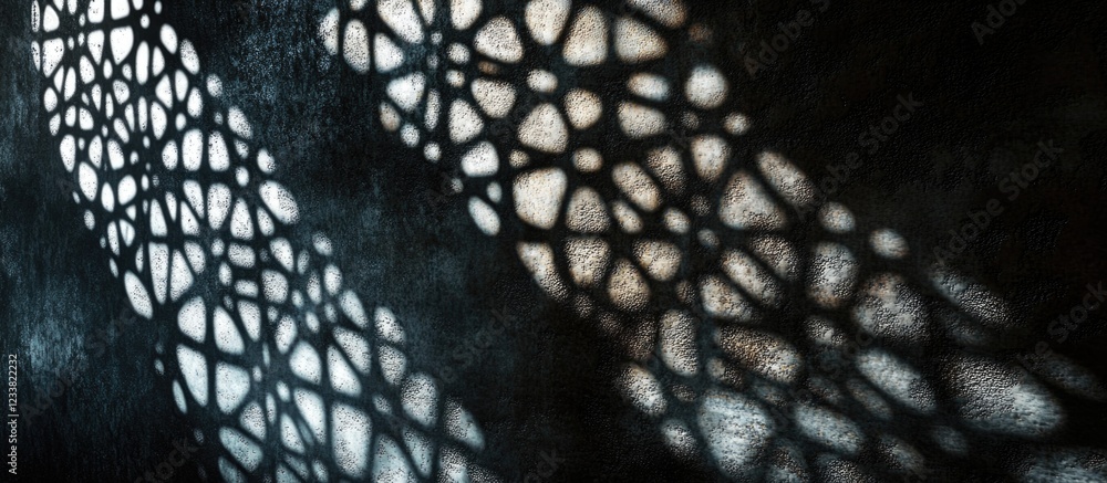 Aufkleber Abstract shadows and light patterns on a textured wall with intricate designs and dark tones Copy Space