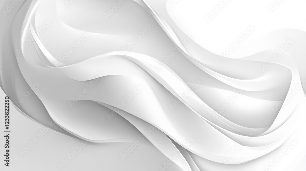Poster curved elements, white abstract background, close up of a white glued paper presenting an abstract b
