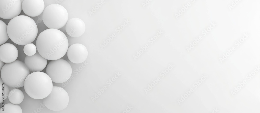 Poster white spheres arranged on a light gray background with ample copy space for text or design elements