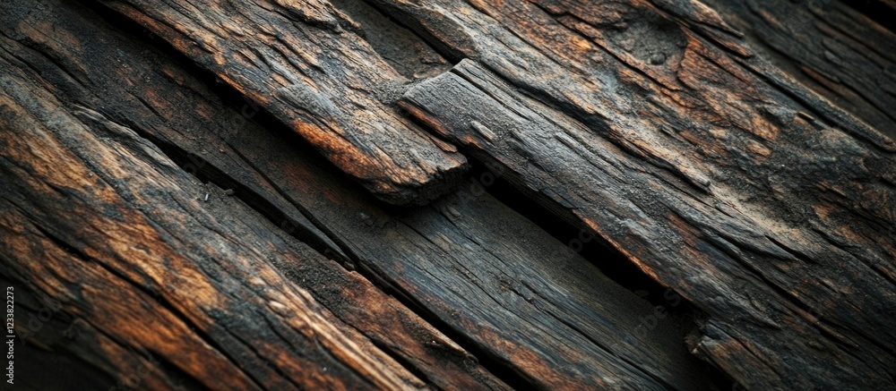 Poster detailed close-up of weathered wooden planks with dark textures and patterns ideal for background us