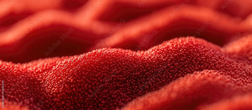 Leinwandbilder close-up of textured red fabric with soft waves and ripples against a blurred background copy space