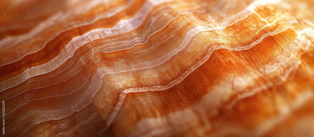 Aufkleber close-up of layered orange and white mineral rock with smooth textures and natural patterns, copy sp