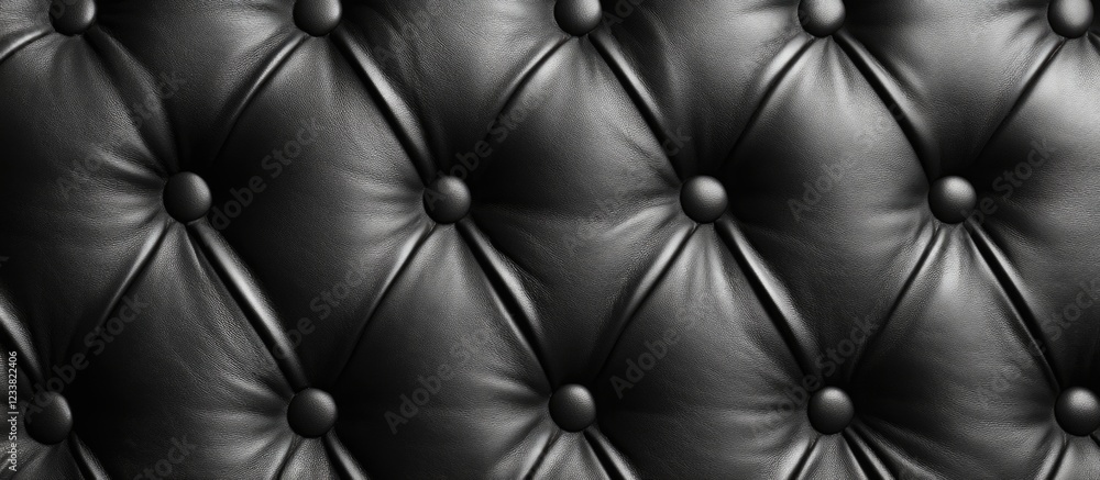 Aufkleber Black leather tufted upholstery texture with buttons and Copy Space for text placement