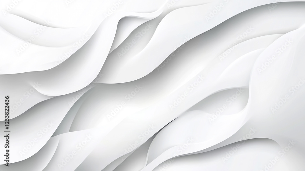 Poster curved elements, white abstract background, close up of a white glued paper presenting an abstract b