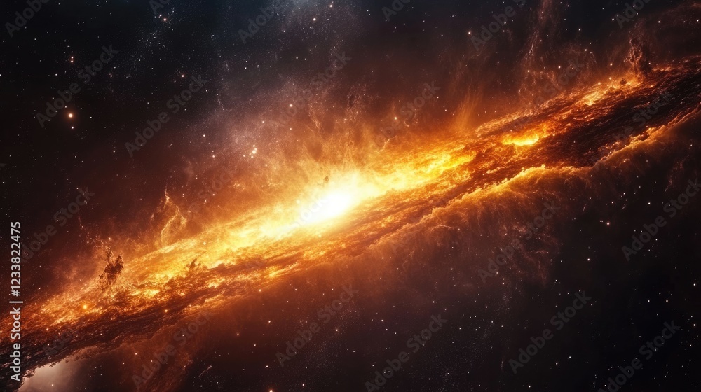 Aufkleber vibrant cosmic nebula with fiery elements and space for text overlay in a starry background