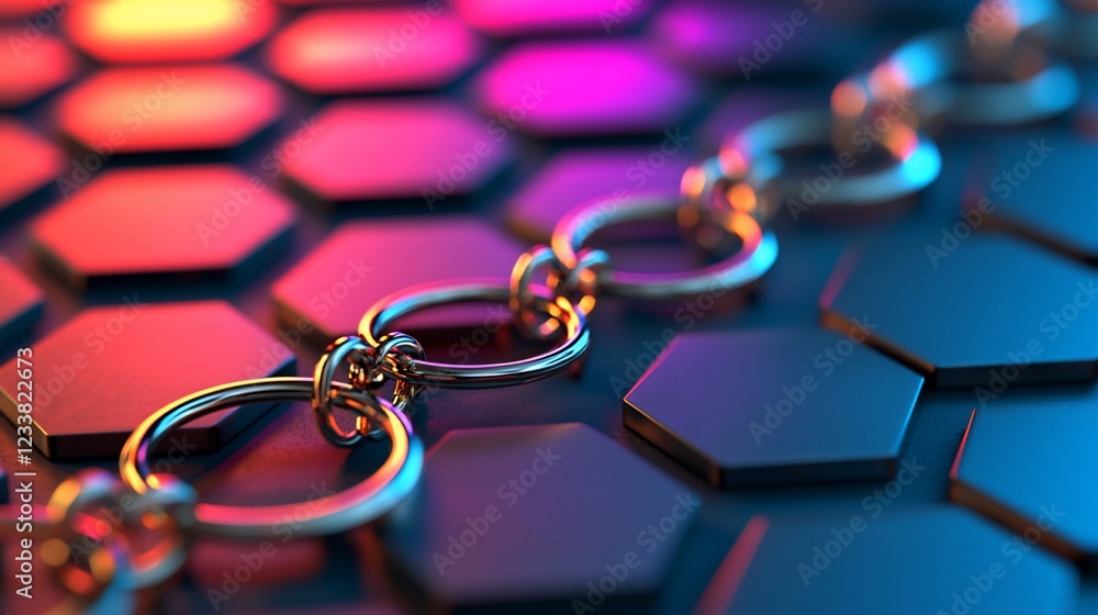 Poster metal chain on hexagon pattern background