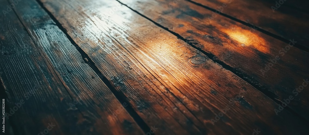 Poster rustic wooden floor with warm light reflections and texture pattern