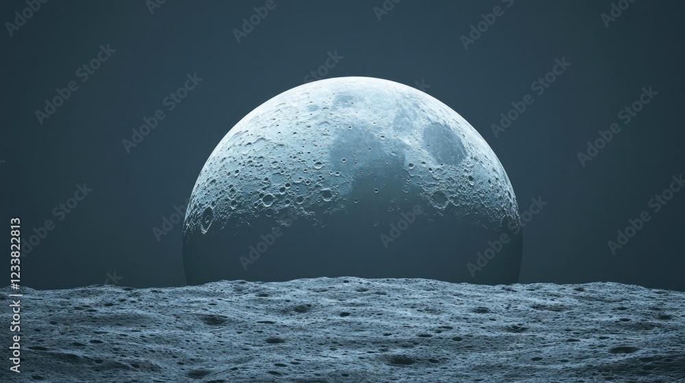 Aufkleber lunar landscape with craters against gray background for text placement and design use