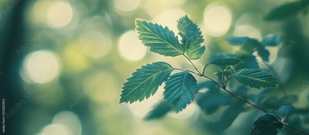 Aufkleber Green leaves with bokeh background and soft focus creating a natural abstract effect Copy Space
