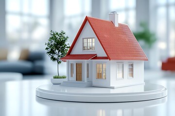 Bright room showcase charming home model in pastel digital art style and soft textures