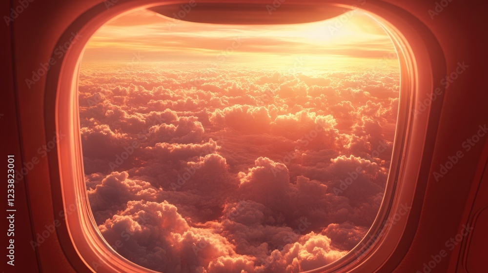 Aufkleber breathtaking airplane window view of sunset over clouds with copy space for text