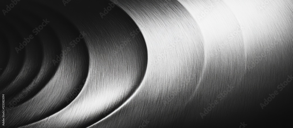  abstract metal surface with brushed texture creating circular patterns and gradients in monochrome t