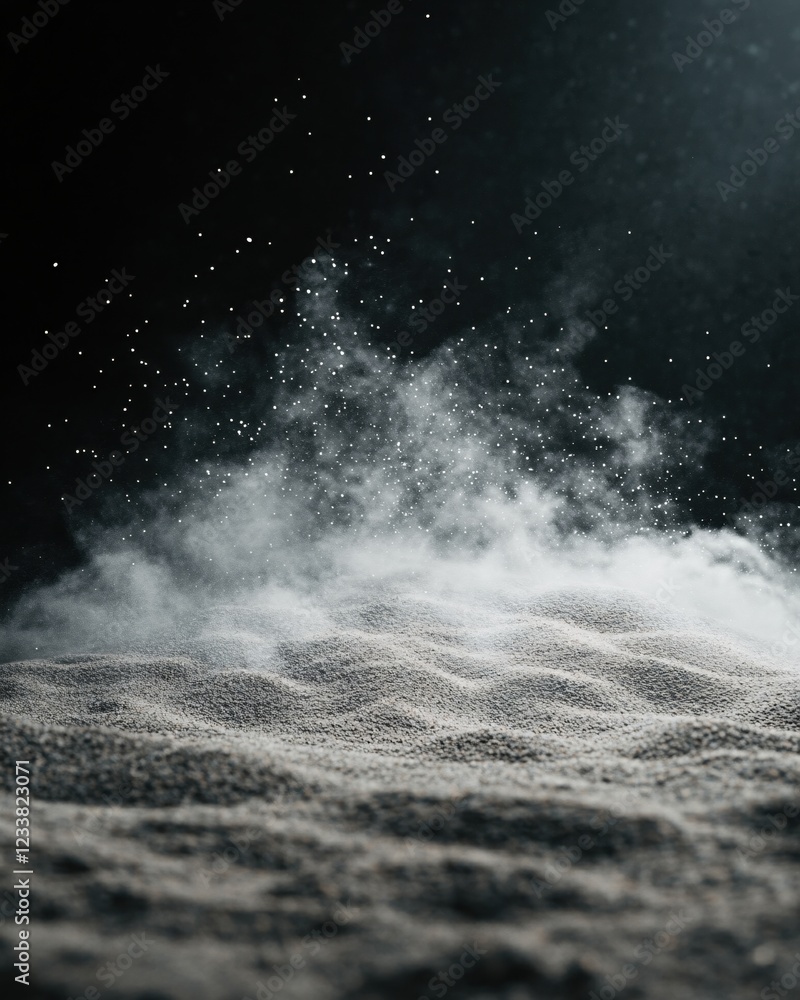 Aufkleber abstract landscape with white dust and particles against dark background creating a moody scene
