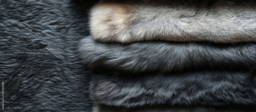 Poster Textured layers of various shades of fur fabric in close-up format with Copy Space for design overlay.