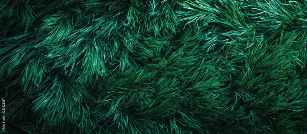 Poster Textured green artificial fur background with soft fibers and copy space.