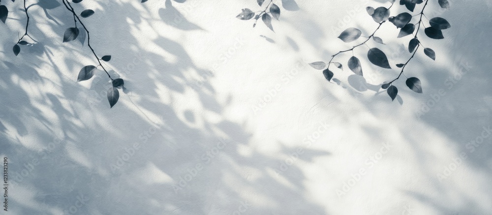 Poster Leaf shadows on a textured surface with soft lighting and negative space for text placement Copy Space