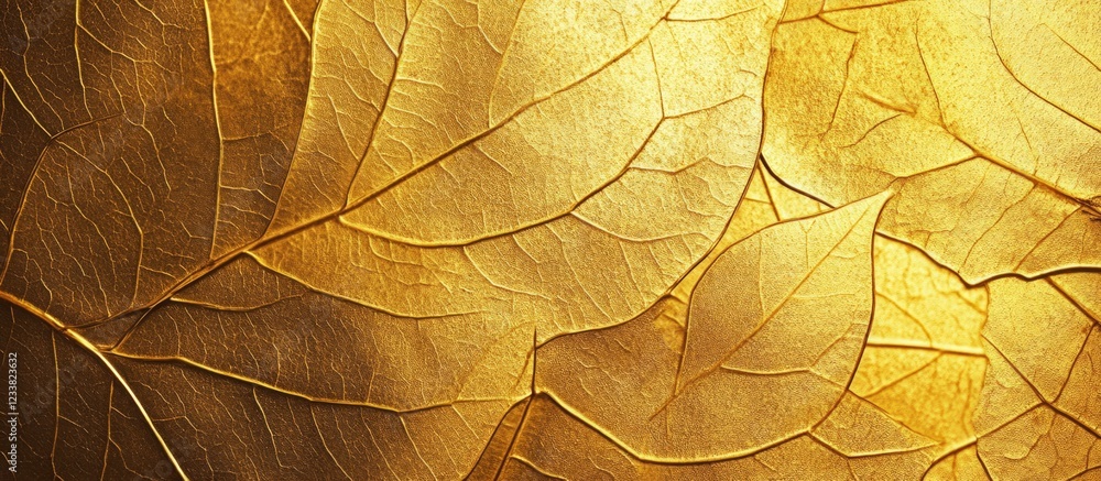 Poster Golden autumn leaves texture background with intricate details and natural patterns Copy Space