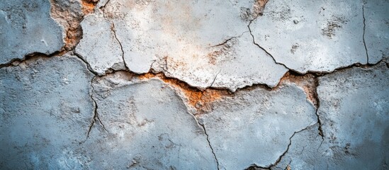 Obraz premium Cracked concrete wall texture with weathered surface and rustic coloration ideal for industrial or urban backgrounds Copy Space