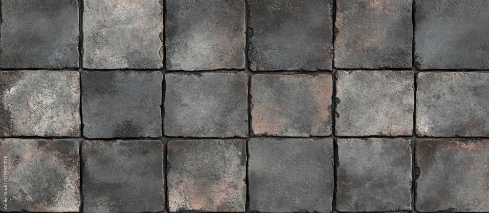 Aufkleber textured gray stone pavement tiles arranged in a checkered pattern with varying shades of gray and s