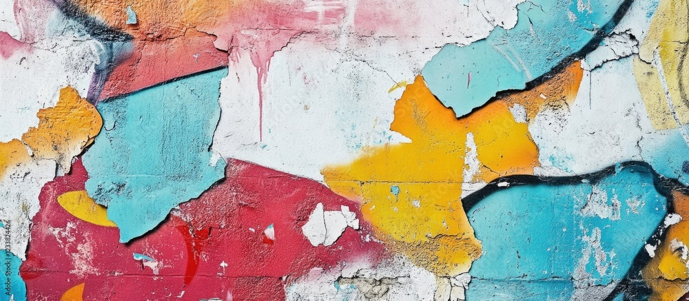 Aufkleber abstract colorful peeling paint texture on wall with multiple layers and vivid colors, rough surface
