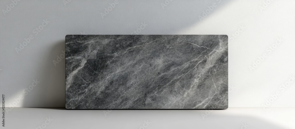 Aufkleber Gray marble stone rectangular slab on light background with shadow and copy space for design or text placement.