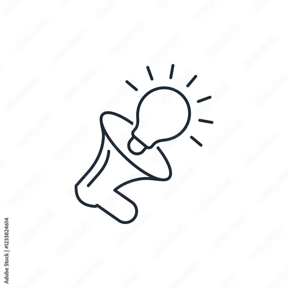 Poster megaphone with a light bulb. advertise an idea.vector linear icon illustration isolated on white bac
