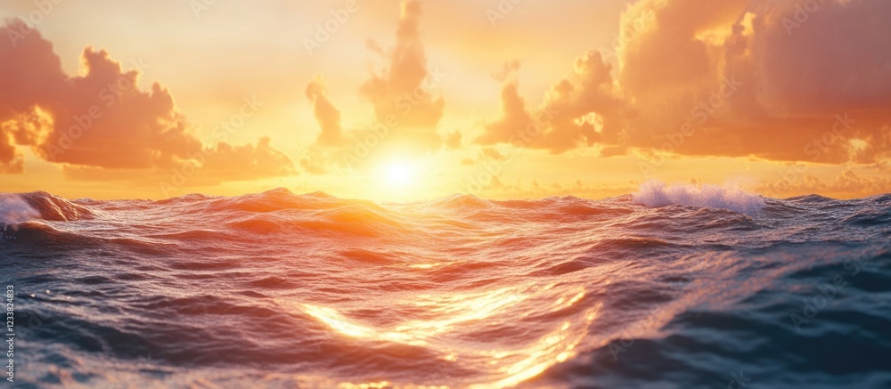 Aufkleber serene sunset over ocean waves with vibrant colors and ample copy space for text in a tranquil dusk 