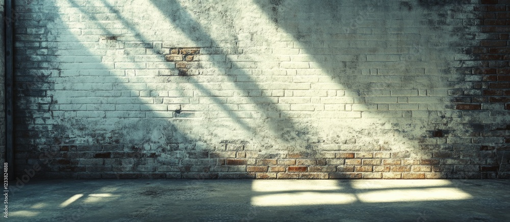 Aufkleber urban interior with light and shadow on a weathered brick wall and floor suitable for background use