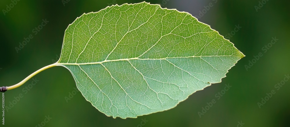 Poster green leaf isolated on a blurred background with copy space for text