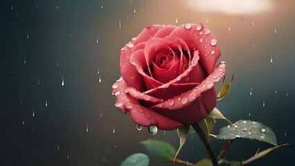 a rose that is sitting in the rain, photo of a rose