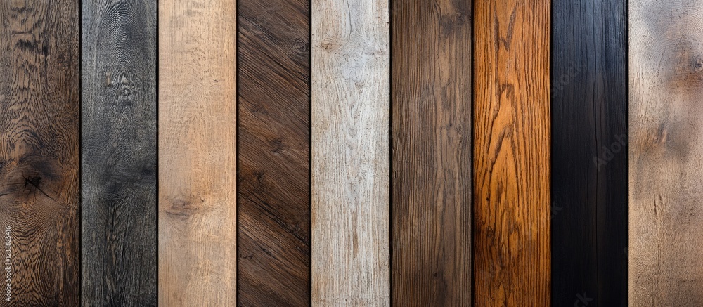 Poster assorted wooden plank textures in vertical alignment with varied colors and grain patterns
